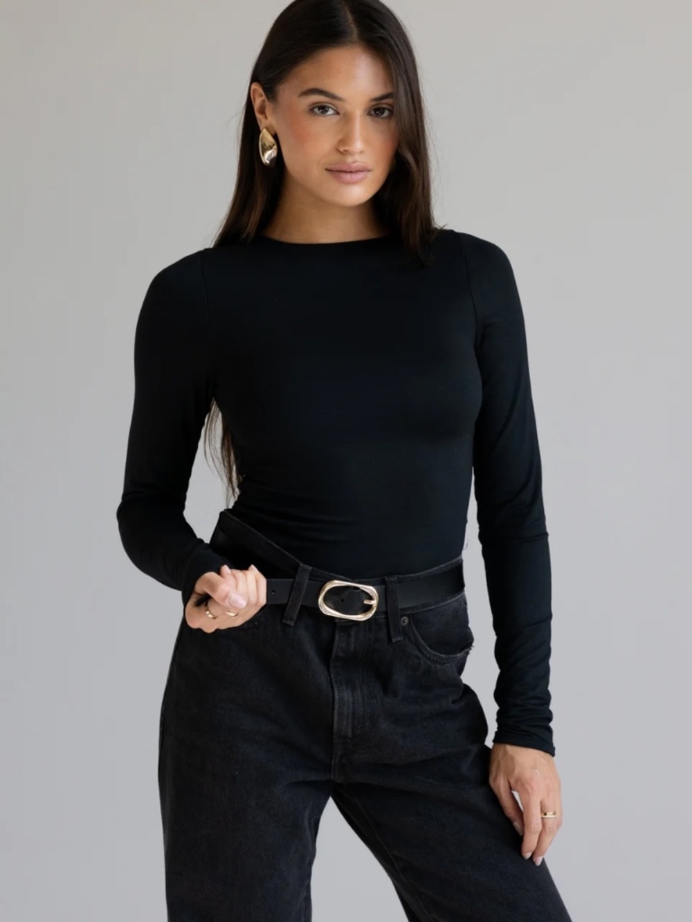 Reona XS Black Signature Long Sleeve Top